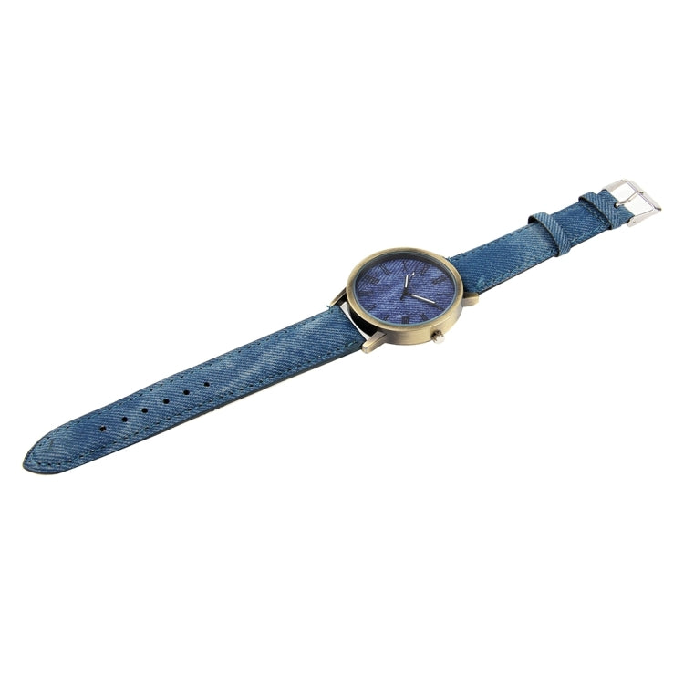 Denim Texture Style Round Dial Retro Digital Display Women & Men Quartz Watch with PU Leather Band
