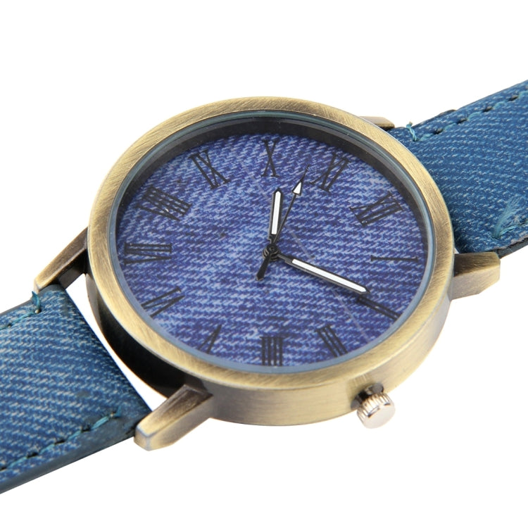 Denim Texture Style Round Dial Retro Digital Display Women & Men Quartz Watch with PU Leather Band