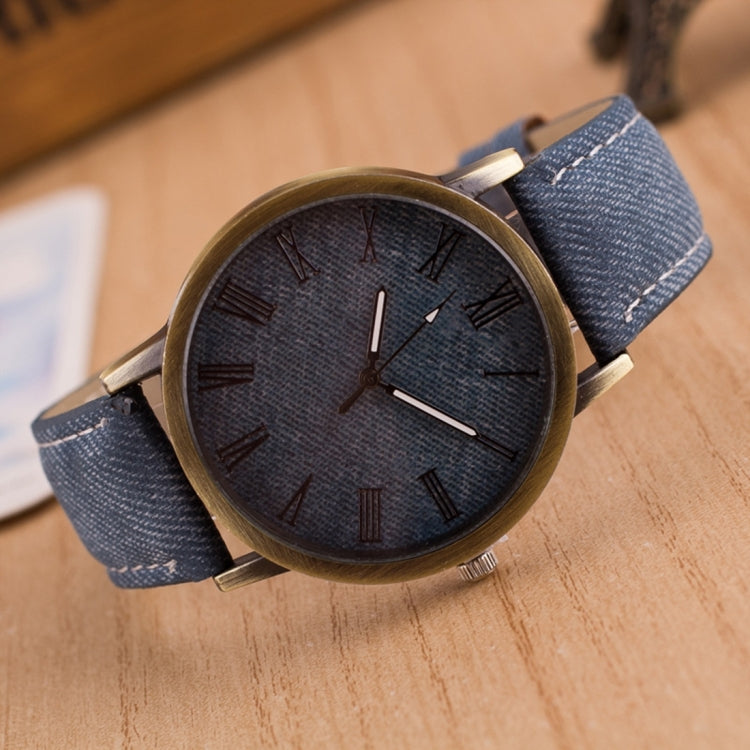 Denim Texture Style Round Dial Retro Digital Display Women & Men Quartz Watch with PU Leather Band