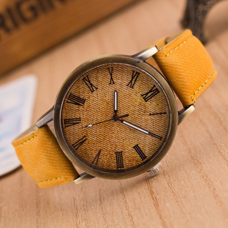 Denim Texture Style Round Dial Retro Digital Display Women & Men Quartz Watch with PU Leather Band