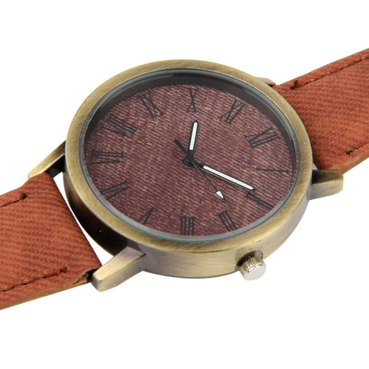 Denim Texture Style Round Dial Retro Digital Display Women & Men Quartz Watch with PU Leather Band