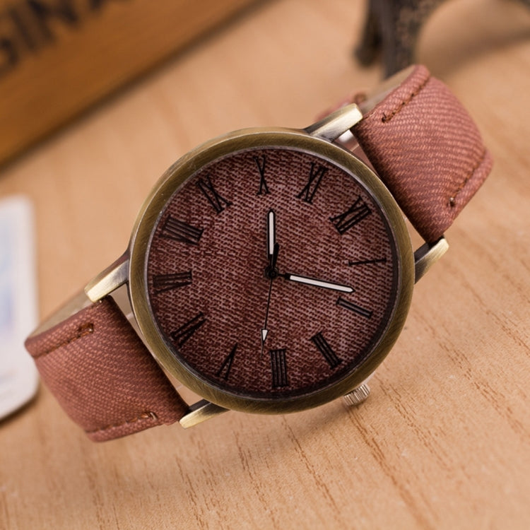 Denim Texture Style Round Dial Retro Digital Display Women & Men Quartz Watch with PU Leather Band