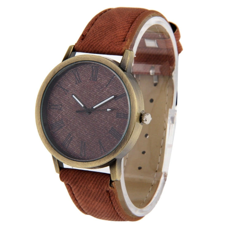Denim Texture Style Round Dial Retro Digital Display Women & Men Quartz Watch with PU Leather Band