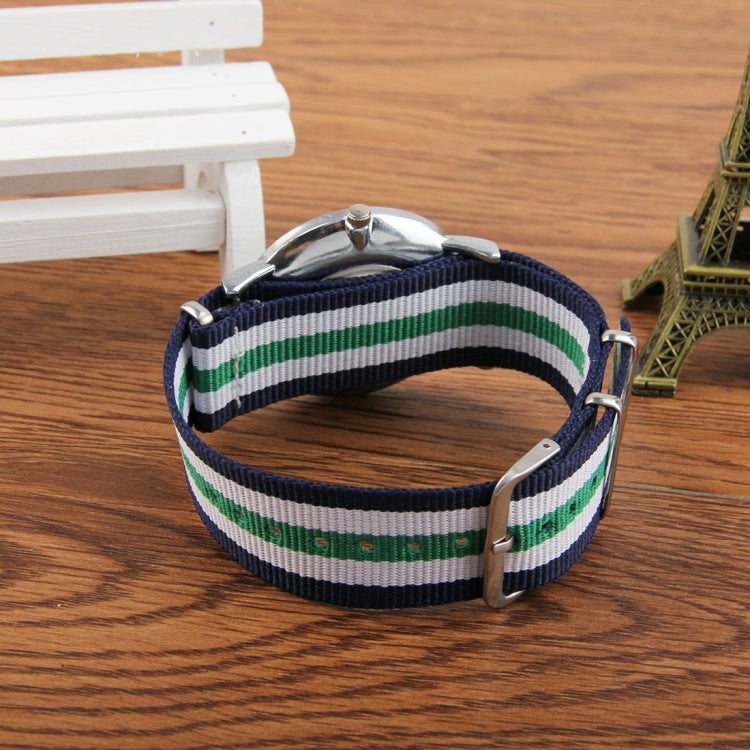 Geneva Round Dial Simple Scale Women & Men Quartz Watch with Nylon Band (Dark Blue + Green + White)