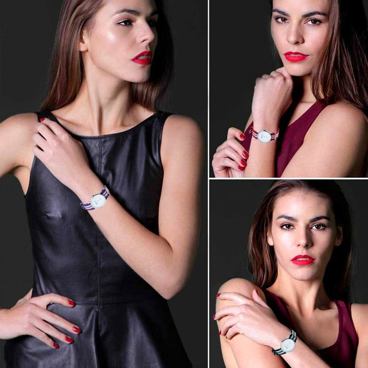 Geneva Round Dial Simple Scale Women & Men Quartz Watch with Nylon Band (Dark Blue + Green + White)