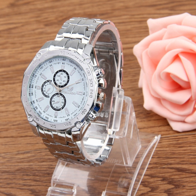 Round Dial 3 Decoration Dials Men Quartz Watch with Metal Band