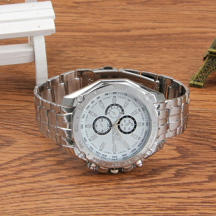 Round Dial 3 Decoration Dials Men Quartz Watch with Metal Band