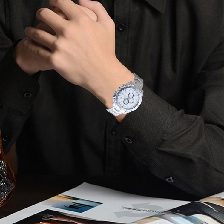 Round Dial 3 Decoration Dials Men Quartz Watch with Metal Band