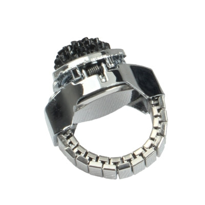 Stylish Finger Ring Quartz Watch / Timepiece Elastic Watch with Flower Style Lid(Black)