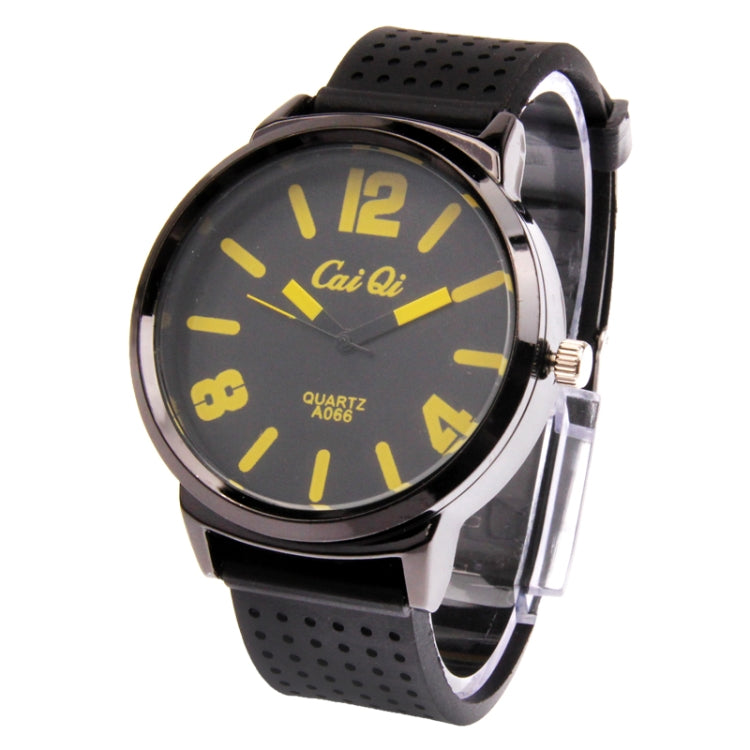 Classic Round Style Quartz Wrist Watch with Silicone Band (Black + Yellow)