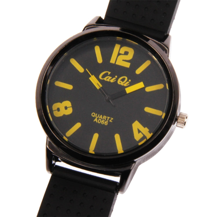 Classic Round Style Quartz Wrist Watch with Silicone Band (Black + Yellow)