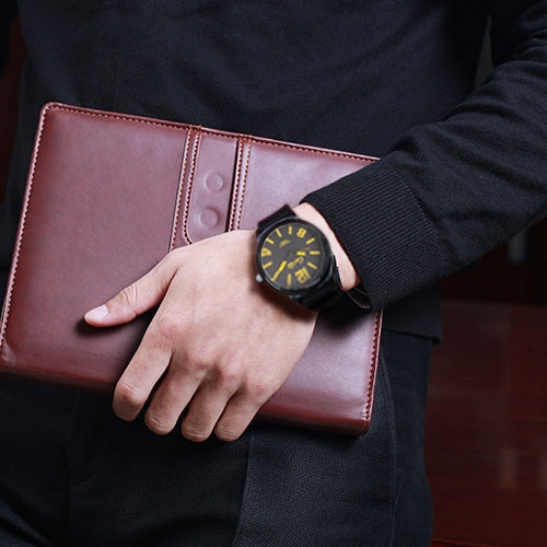 Classic Round Style Quartz Wrist Watch with Silicone Band (Black + Yellow)