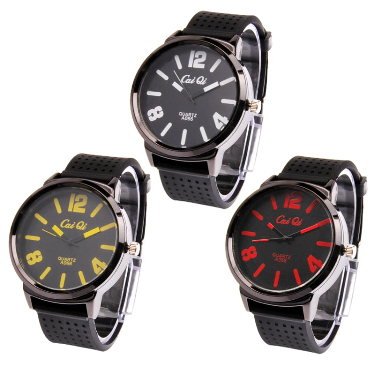 Classic Round Style Quartz Wrist Watch with Silicone Band (Black + Yellow)