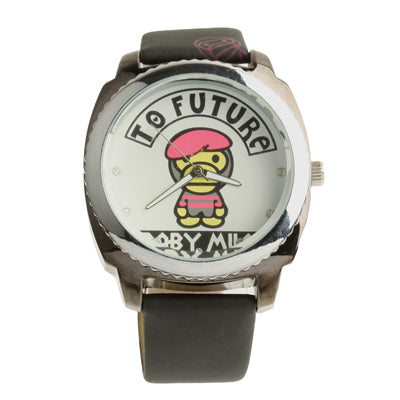 Monkey Design Diamond Jewelry Cartoon Metal Watch with Black Leather Watchband(Black)