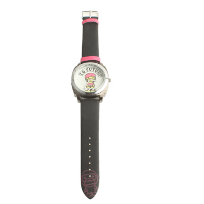 Monkey Design Diamond Jewelry Cartoon Metal Watch with Black Leather Watchband(Black)
