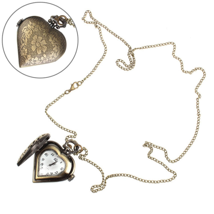 Classical Heart Style Quartz Movement Pocket Watch with Hanging Neck Chain