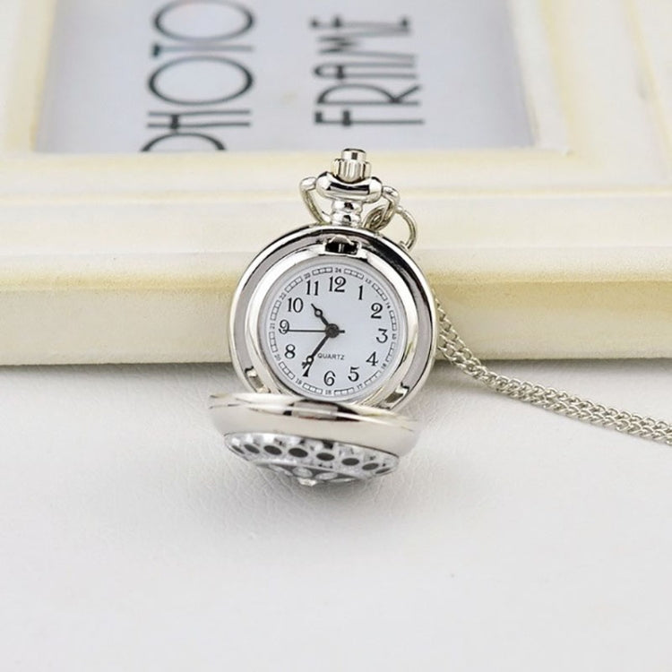 Fashionable Pocket Quartz Watch Pendant with Flower Pattern Rhinestone Decoration + Chain(Silver)