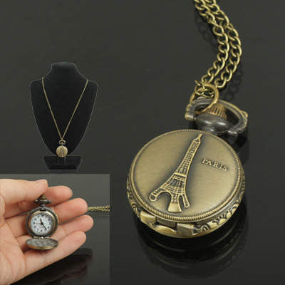 Classical Picture of Eiffel Tower Copper Chain Pocket Watch