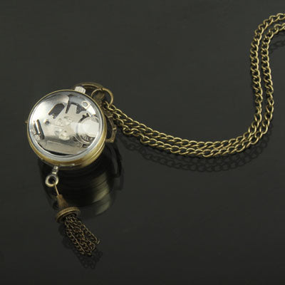 Classical Rhinestone Convex Lens Dial Copper Chain Pocket Watch