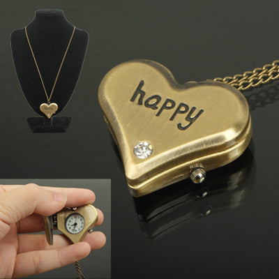Classical Copper Heart Style Quartz Pocket Watch with Hanging Neck Chain
