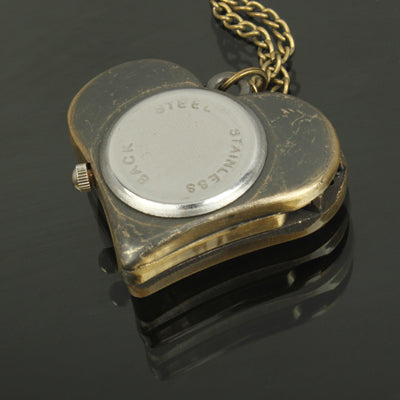Classical Copper Heart Style Quartz Pocket Watch with Hanging Neck Chain