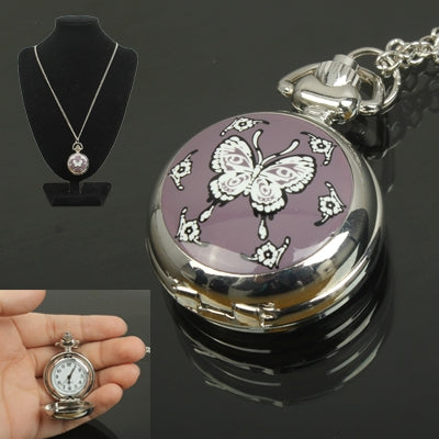 Classical Butterfly Style Quartz Pocket Watch with Hanging Neck Chain & Mirror