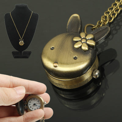 Classical Copper Rabbit Style Quartz Pocket Watch with Hanging Neck Chain