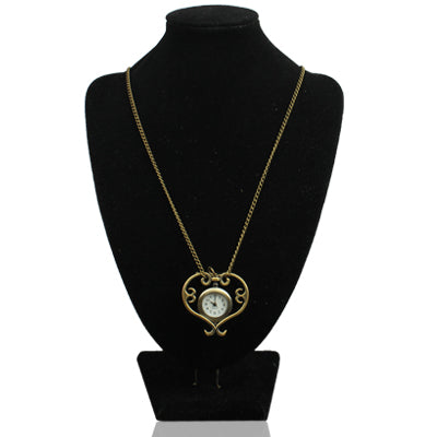 Classical Copper Heart Style Rotatable Quartz Pocket Watch with Hanging Neck Chain