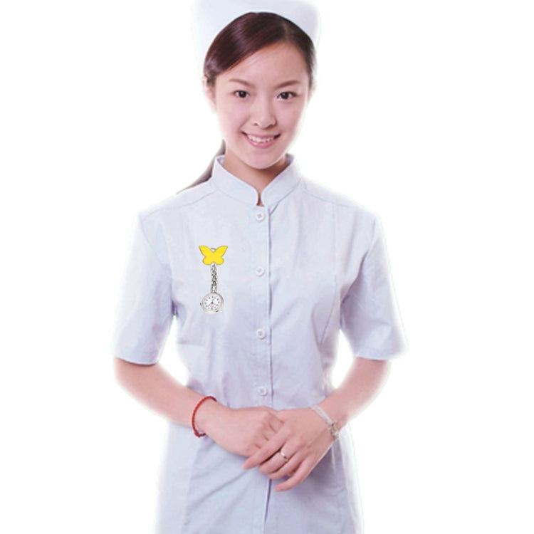 Butterfly Style Portable Alloy Nurse Round Quartz Wristwatch Watch with Pin(Yellow)