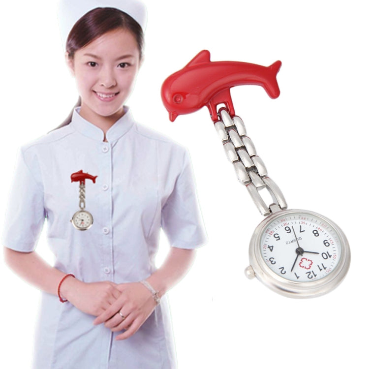 Dolphins Style Portable Alloy Nurse Round Quartz Wristwatch Watch with Pin(Red)