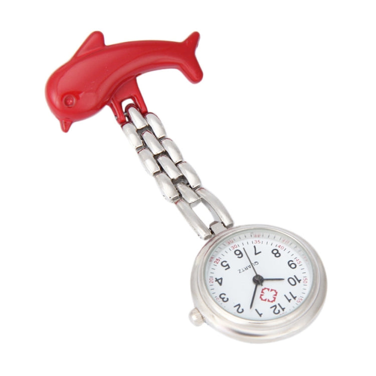 Dolphins Style Portable Alloy Nurse Round Quartz Wristwatch Watch with Pin(Red)