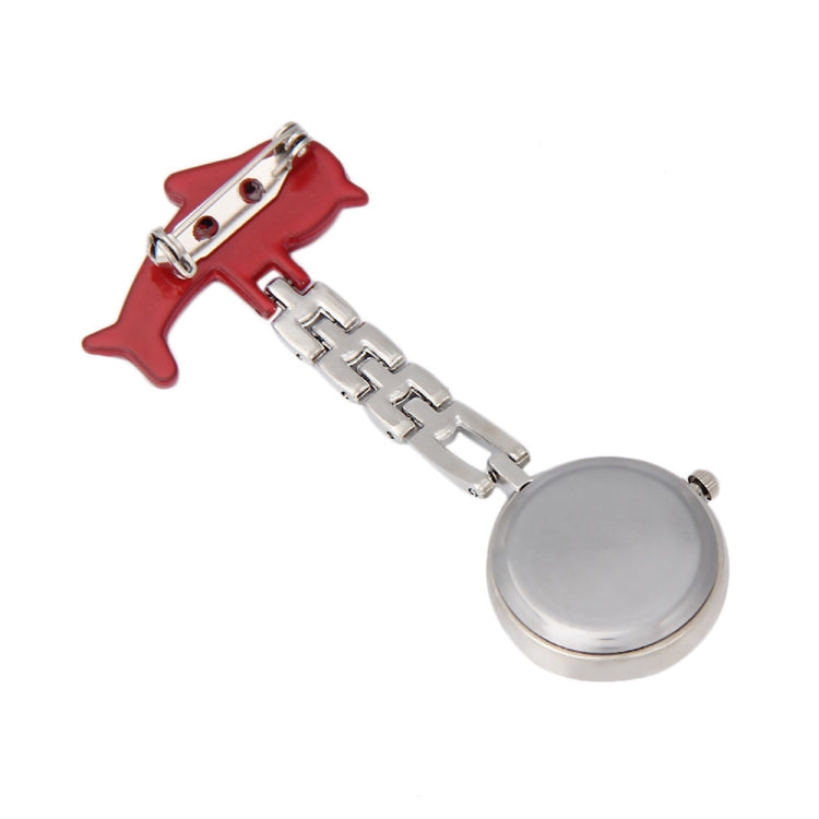 Dolphins Style Portable Alloy Nurse Round Quartz Wristwatch Watch with Pin(Red)