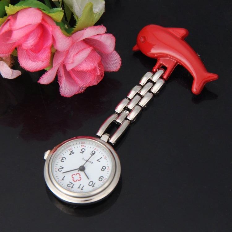 Dolphins Style Portable Alloy Nurse Round Quartz Wristwatch Watch with Pin(Red)