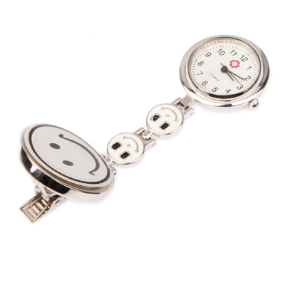 Smile Style Portable Alloy Nurse Round Quartz Wristwatch Watch with Pin(White)