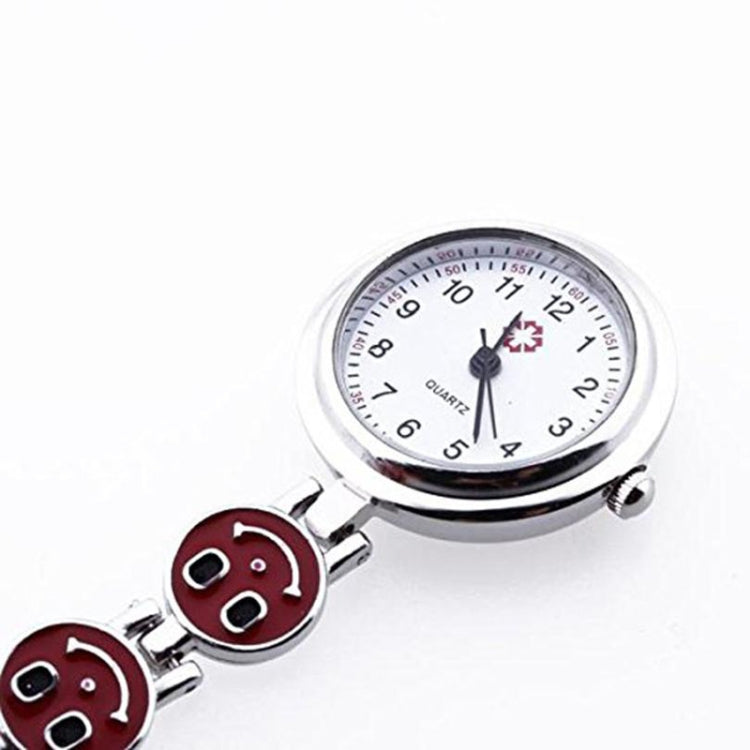 Smile Style Portable Alloy Nurse Round Quartz Wristwatch Watch with Pin(Red)