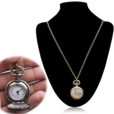 Horse Pattern Alloy Chain Analog Quartz Pocket Watch