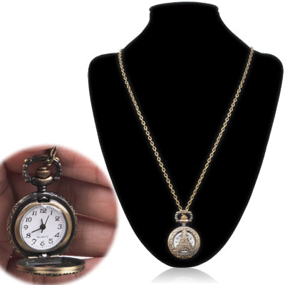 Tower Pattern Alloy Chain Analog Quartz Pocket Watch