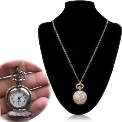 Rose Pattern Alloy Chain Analog Quartz Pocket Watch