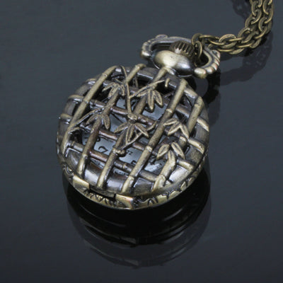 Bamboo Pattern Alloy Chain Analog Quartz Pocket Watch