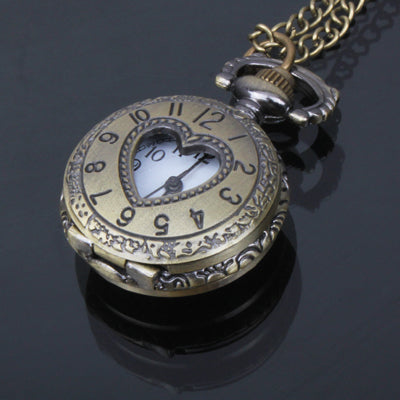 Heart Style Alloy Chain Analog Quartz Pocket Watch