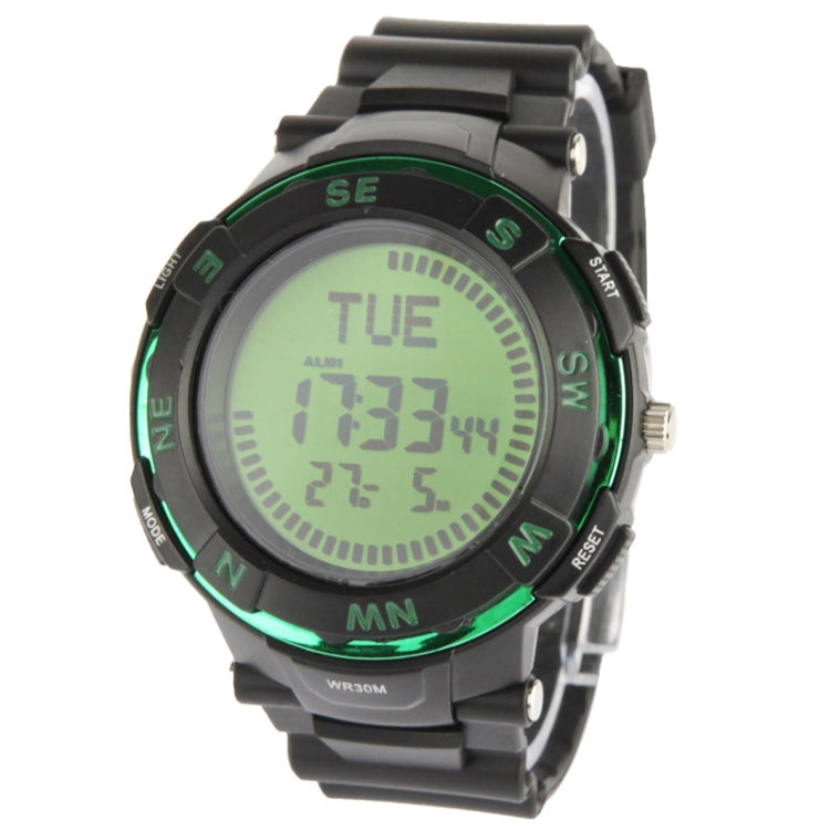 Multifunctional Outdoor Sport Quartz Digital Wrist Watch with Compass, Green (WR30M)