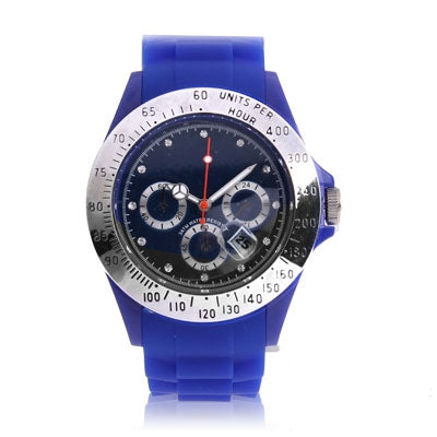Diamond Silver Dial Silicone Sport Style Waterproof Quartz Watch with Date Display