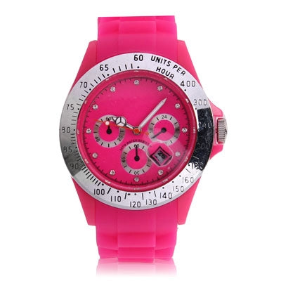 Diamond Silver Dial Silicone Sport Style Waterproof Quartz Watch with Date Display