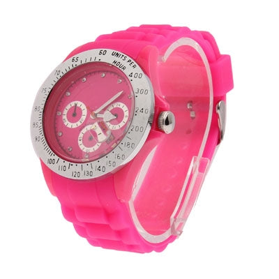 Diamond Silver Dial Silicone Sport Style Waterproof Quartz Watch with Date Display