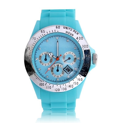 Diamond Silver Dial Silicone Sport Style Waterproof Quartz Watch with Date Display