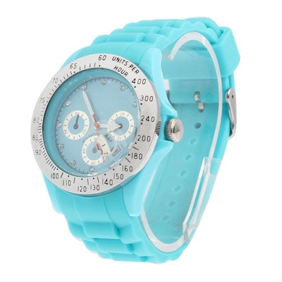 Diamond Silver Dial Silicone Sport Style Waterproof Quartz Watch with Date Display
