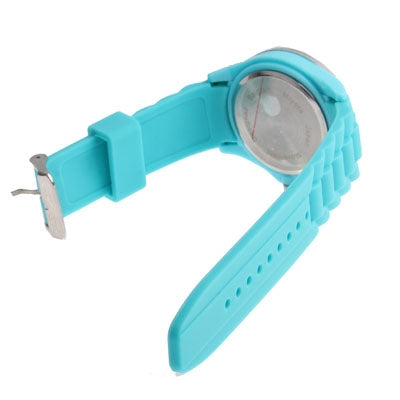 Diamond Silver Dial Silicone Sport Style Waterproof Quartz Watch with Date Display