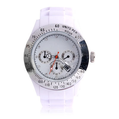 Diamond Silver Dial Silicone Sport Style Waterproof Quartz Watch with Date Display