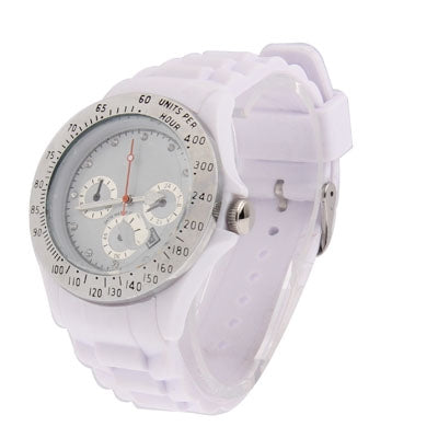 Diamond Silver Dial Silicone Sport Style Waterproof Quartz Watch with Date Display