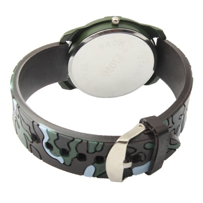 Camouflage Style Quartz Wrist Analog Watch Timepiece with Silicone Band & Compass